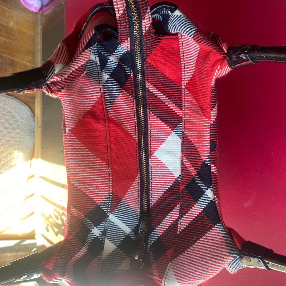 Run your holiday bag rare large Kate Spade Red & Black fabric plaid with patent - Picture 8 of 11